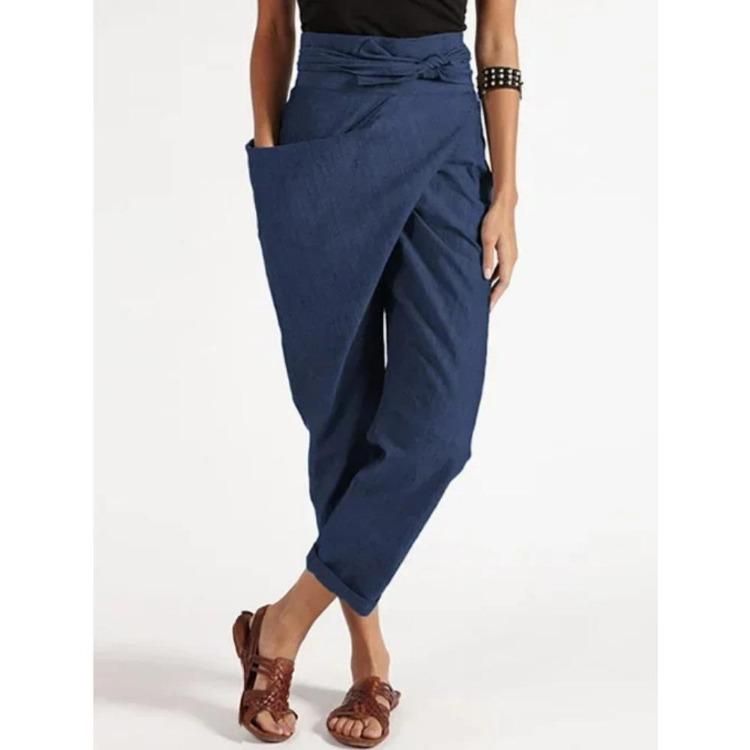 High Waist Casual Harem Pants for Women Plus Size Loose Trousers Solid Color Asymmetrical Unilateral Pocket Fashion