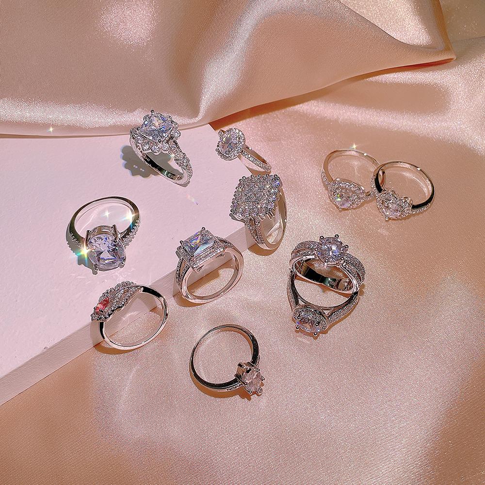 Изысканное женское кольцо с цирконием, блестящее геометрическое кольцо с цирконием AAAA, серебряное женское украшение для вечеринки, свадебное ювелирное кольцо для невесты