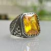 Zinc Alloy New Ring Personalized Fashion European and American Creative Inlaid Square Yellow Zircon Men's Dating Ring