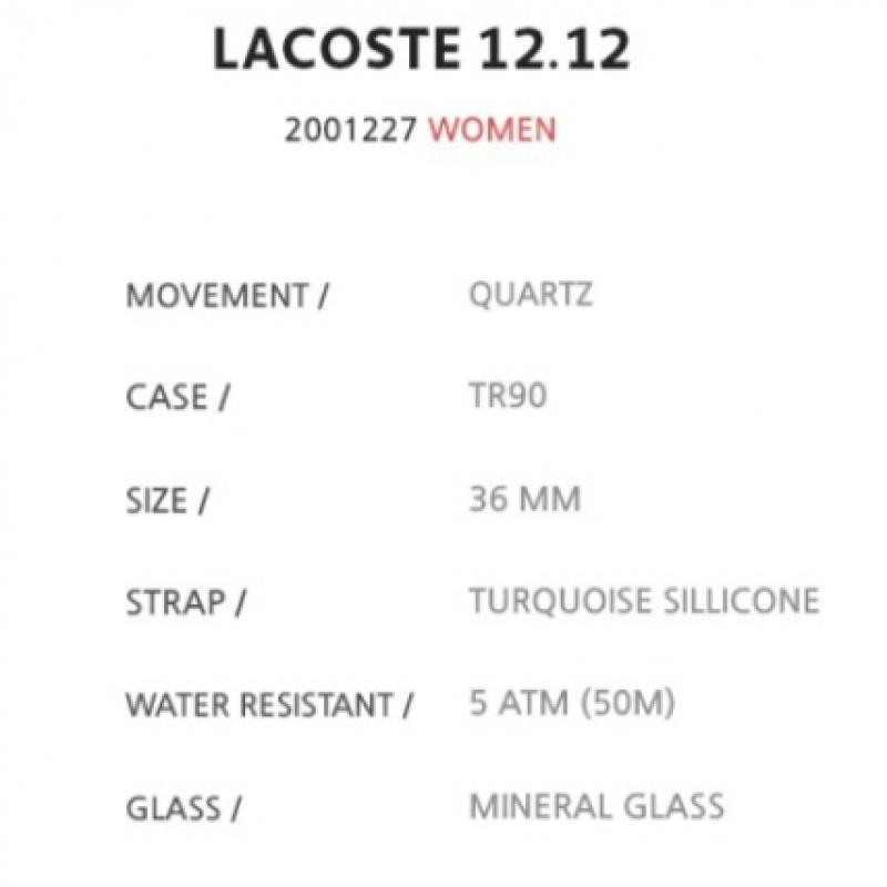 Lacoste Женские кварцевые силиконовые наручные часы