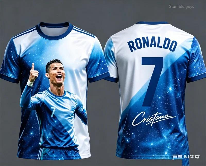 Мужская футбольная футболка Ronaldo №7 с AI-узором, 3D-печать, оверсайз, спортивная, с коротким рукавом, для детей, унисекс, летний тренд 2026