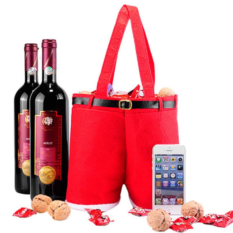 Cute Christmas Pants Wine Bottle Cover Exquisite Xmas Candy Gift Bag Handbag For Christmas Decor Candy Wine Bottle Holder