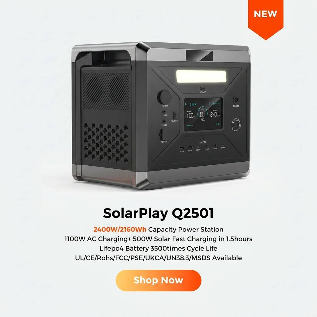 SolarPlay Warehouse Delivery 2400w Portable Power Station 2160Wh Lifepo4 Solar Generator for Home Emergency