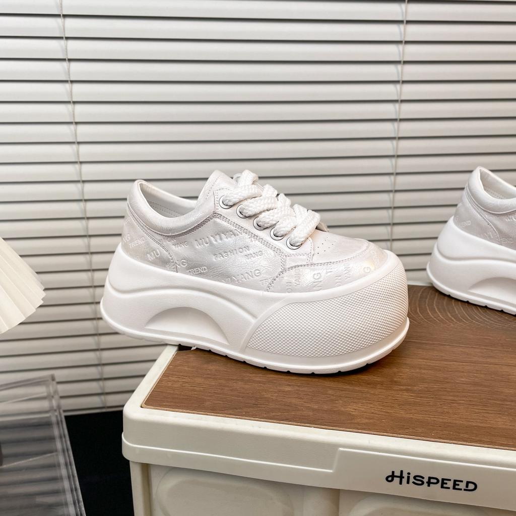 Leather Letter-printed Thick-soled Muffin White Shoes Women's Big-headed Bread Shoes Ultra-light and Versatile Small Casual Board Shoes