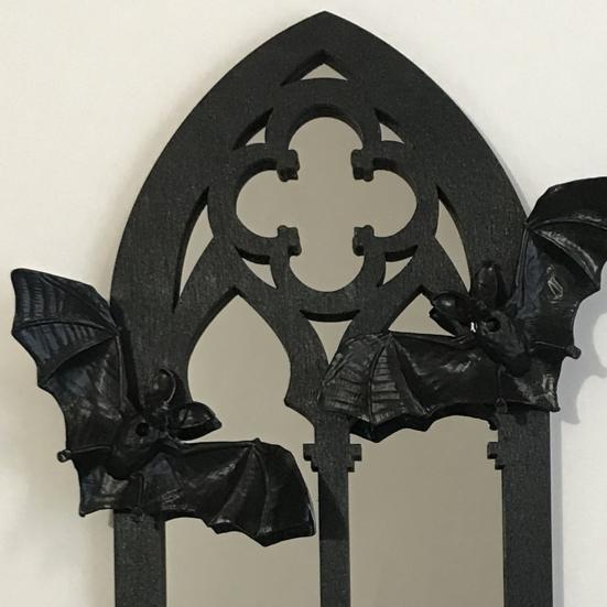 Gothic Cathedral Window Mirror Vintage Baroque Wooden Black Bat Mirror Home Office Living Room Bedroom Bathroom Decorative Wall Mirror