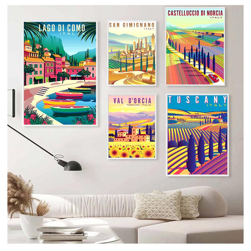 Italy Rome Capri Tuscany Retro Posters and Prints Travel Cities Landscape Wall Art Picture Bedroom Hd Print Vintage Art Painting
