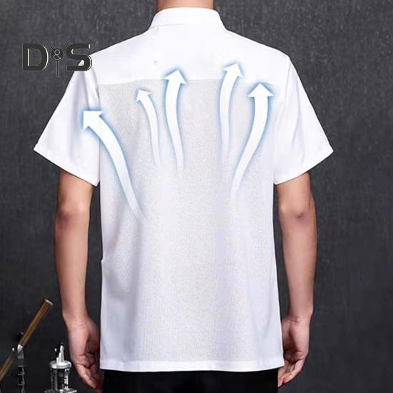 Унисекс Рубашка шеф-повара Кухня Двубортный с коротким рукавом Воротник-стойка Мягкий нагрудный карман Дышащий Устойчивый к пятнам Свободная кухня Пекарня Ресторан