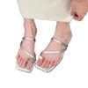 Fashion Women's Shoes 2024 New Thong Women's Slippers Summer Open Toe Dress Slippers Women Metal Decoration Square Toe Low Heel Sandals