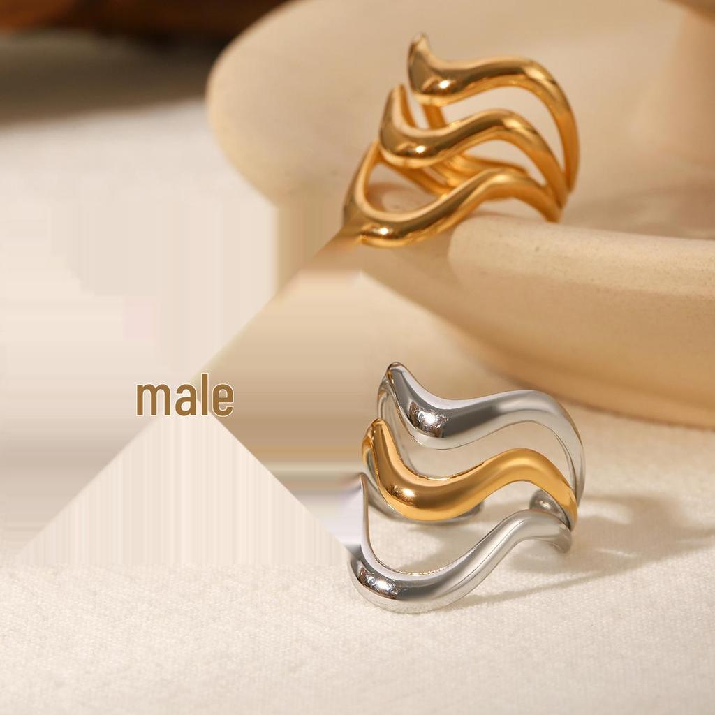 Европейское и американское геометрическое трехслойное полое золото и серебро открытое кольцо