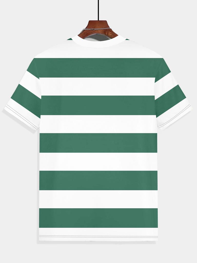 Men'S Striped Round Neck T-Shirt - Casual Fashion 3D Print Summer Top for Outdoor Activities, Running, Gym & Daily Wear, Comfortable Home Clothing,