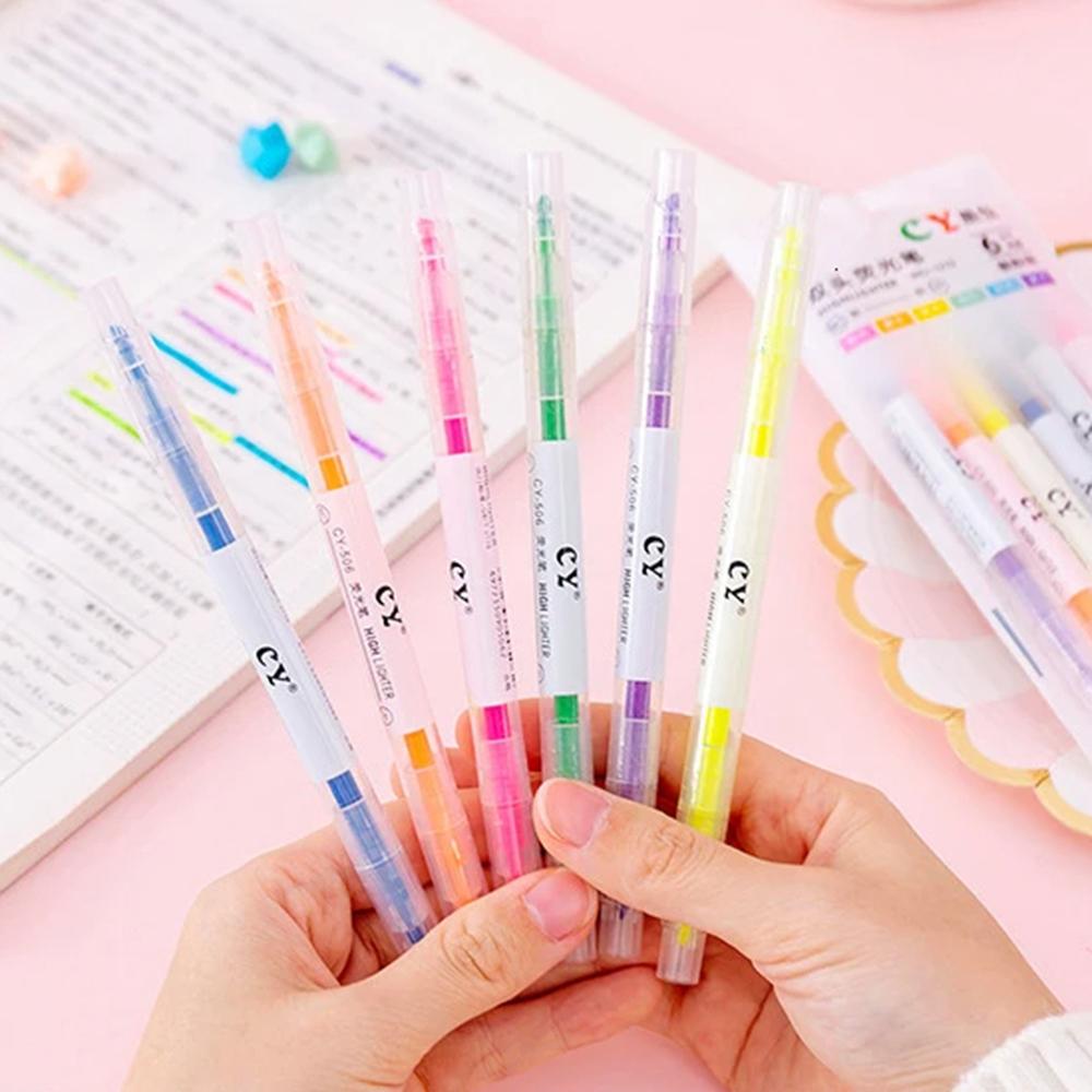 1 Pack Stationery Double Writing Creativity Multicolor Dual-ended Cute Art Marker Graffiti Highlighter