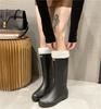 Модные новые высокие резиновые сапоги женские взрослые бархатные теплые нескользящие водные ботинки ботинки с высоким голенищем холодные дождевые сапоги