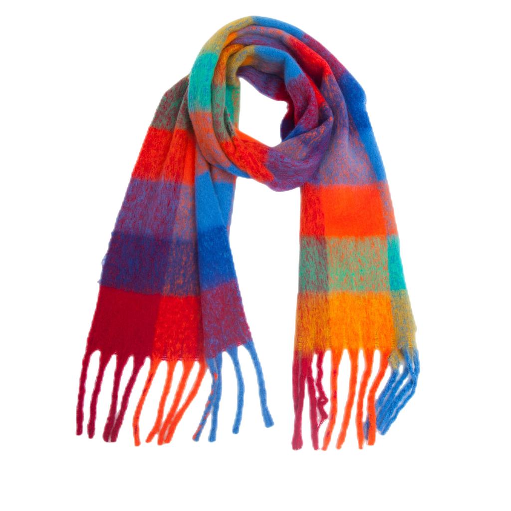 Autumn and Winter New Thickened Shawl Imitation Mohair Coarse Whiskers Colorful Plaid Scarf