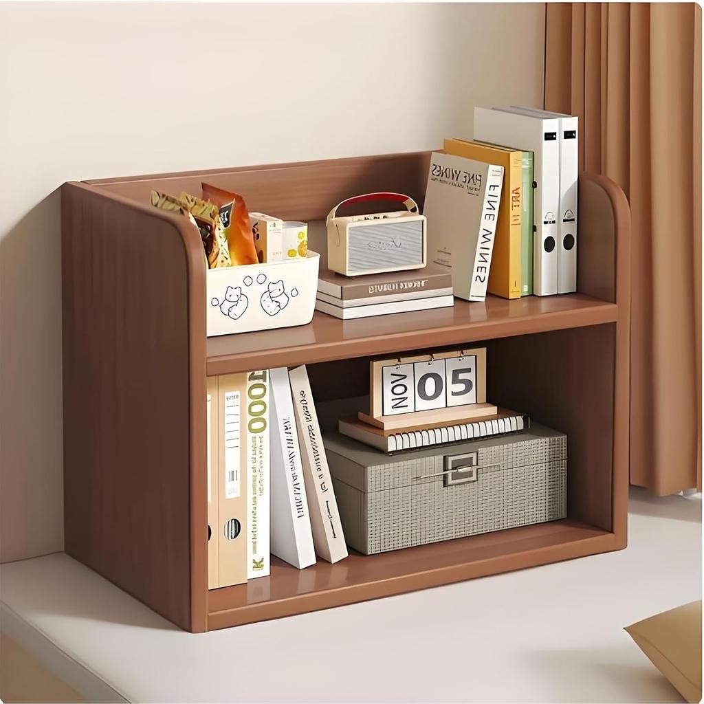 2-Tier Wooden Desktop Organizer - Multipurpose Countertop Storage for Books/Decor, Sturdy 2-Shelf Desk Organizer with Drawer