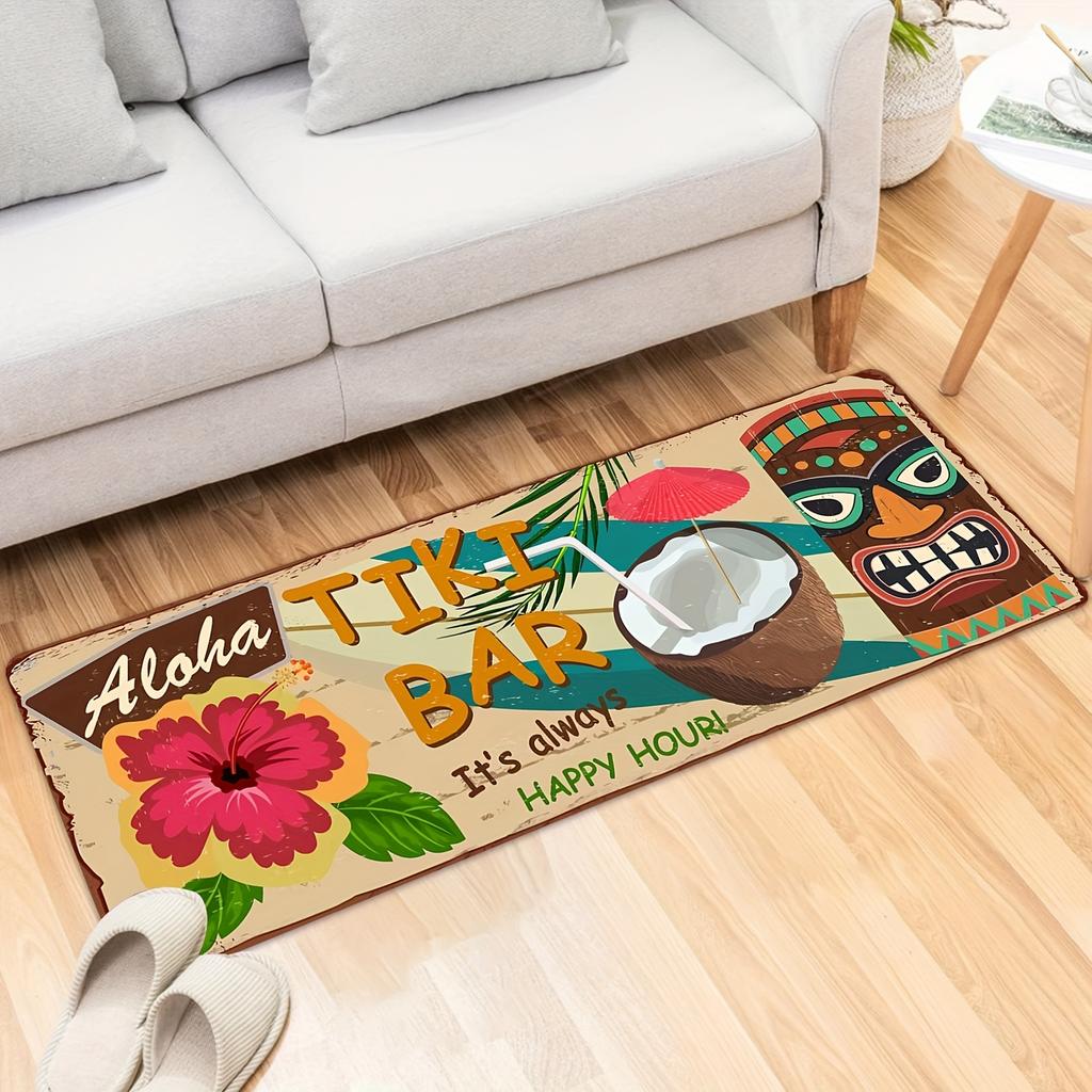 Vintage Aloha Tiki Bar Hibiscus Long Runner Rug Floor Carpet Doormat Home Decor Mat for Bathroom Tub Side Washroom Restroom