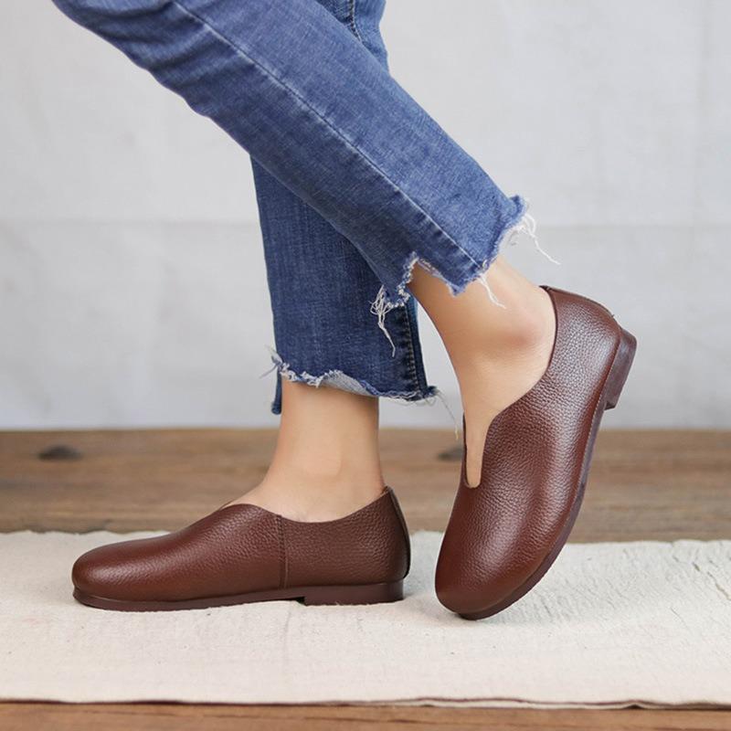 Туфли ручной работы из натуральной кожи Оригинальные литературные туфли на плоской подошве из коровьей кожи для женщин