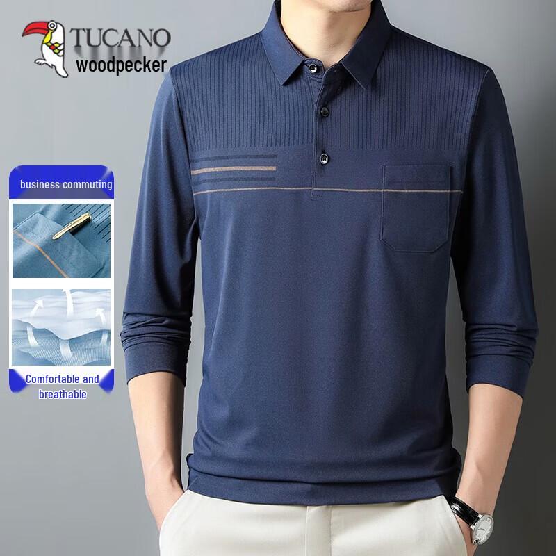 Tucano Мужская рубашка-поло с длинным рукавом в стиле business casual