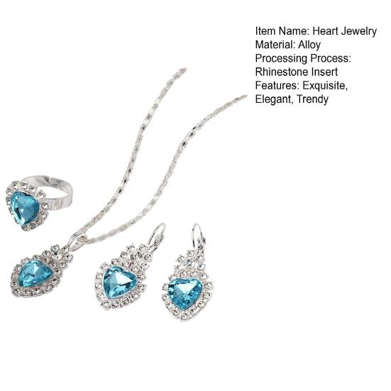Комплект украшений в форме сердца для женщин, блестящие ожерелье в форме сердца со стразами, серьги, кольца, свадебные украшения, аксессуары