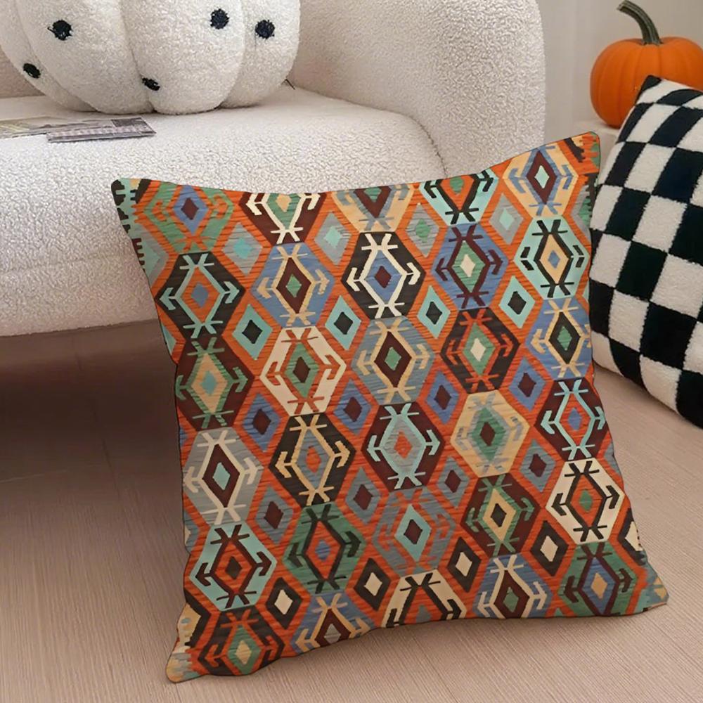 Vintage Turkish Kilim Navaho Tribal Textile Art Cushion Cover Throw Pillow Cover Hidden Button Durable Polyester Chair Cushion