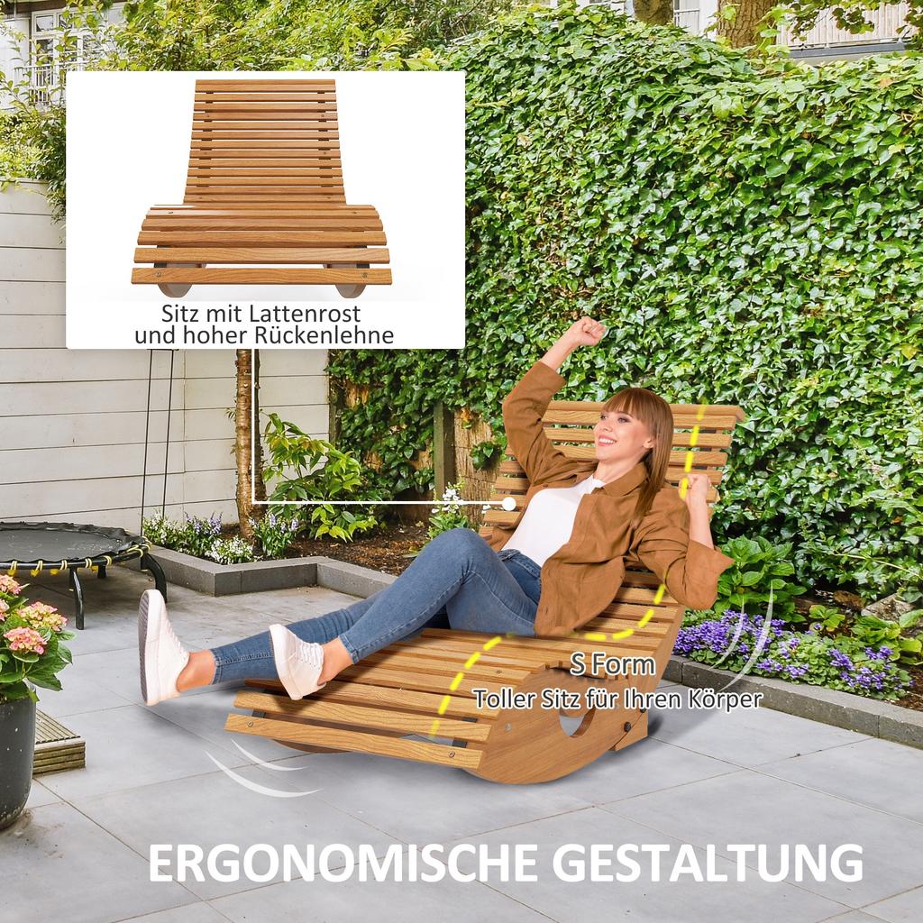 Outdoor Rocking Chair w/ Slatted Seat. Wooden Rocking Chair. 130cm x 60cm x 60cm. Light Brown