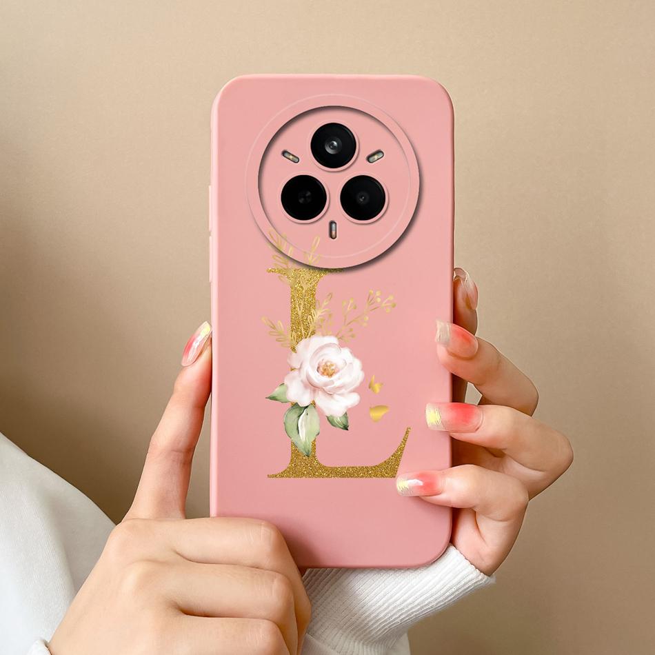 Чехол для Realme 14 Pro Plus Простой чехол с буквами Мягкий премиальный жидкий силикон Funda Защита от падений Полная защита Задняя панель телефона
