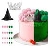 42 Pcs Witch Cake Topper Party Decoration Mini Pink Green Balloons Cupcake Topper Silver Crown Black Witch Hat Set