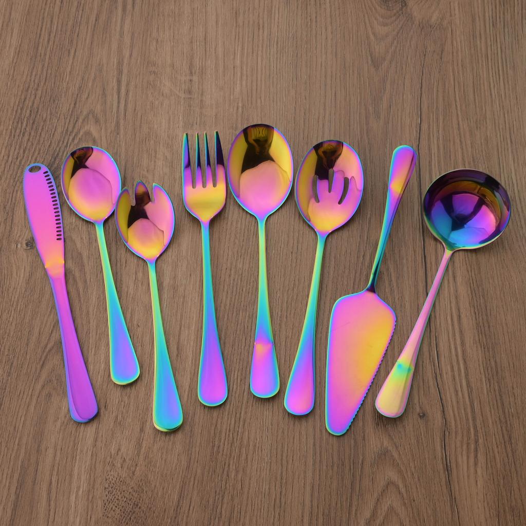 8 шт./компл., серебряный набор посуды из нержавеющей стали, ложка для супа, сервисная ложка, вилка для салата, торт, лопаточка, нож для масла, кухонная домашняя посуда