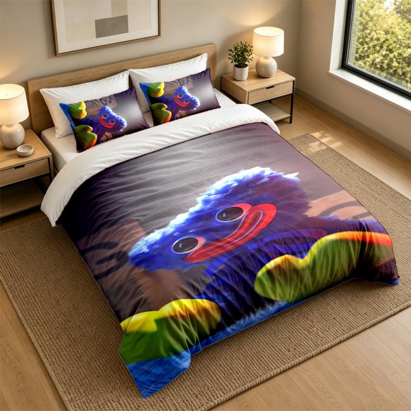 Soft Bedding Set Huggy Wuggy Pattern, 1 Duvet Cover plus 2 Pillowcases Stylish Bedroom Home Textile