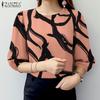 Women Casual O-neck Loose 3/4 Sleeve Print Blouse