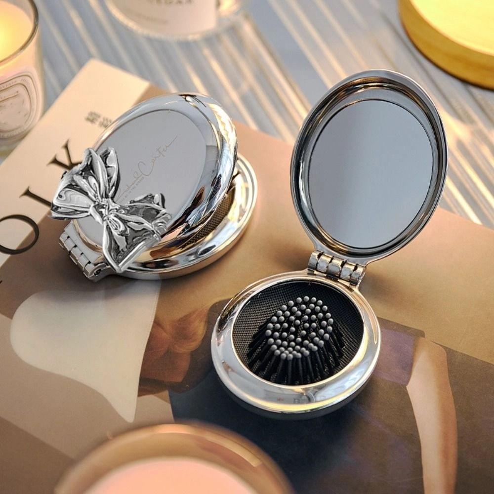 Round Pocket Mirror with Comb Dual Use Massage Hair Brush Simple Folding Air Bag Comb  Travel