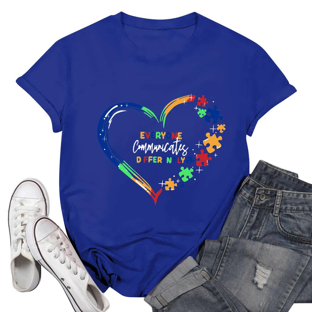 Женская повседневная футболка с принтом, пуловер с круглым вырезом, топ с короткими рукавами