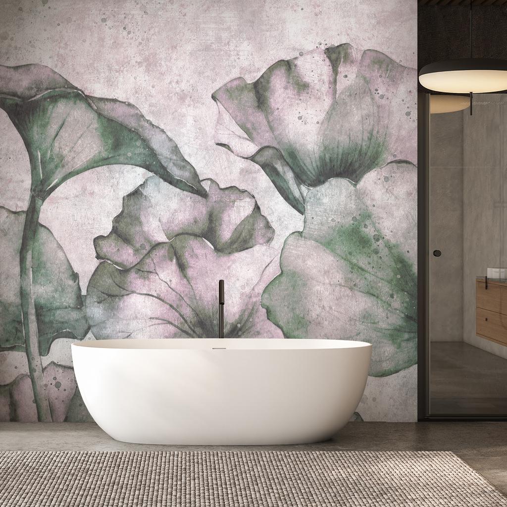 Обои Листья на фоне бетона