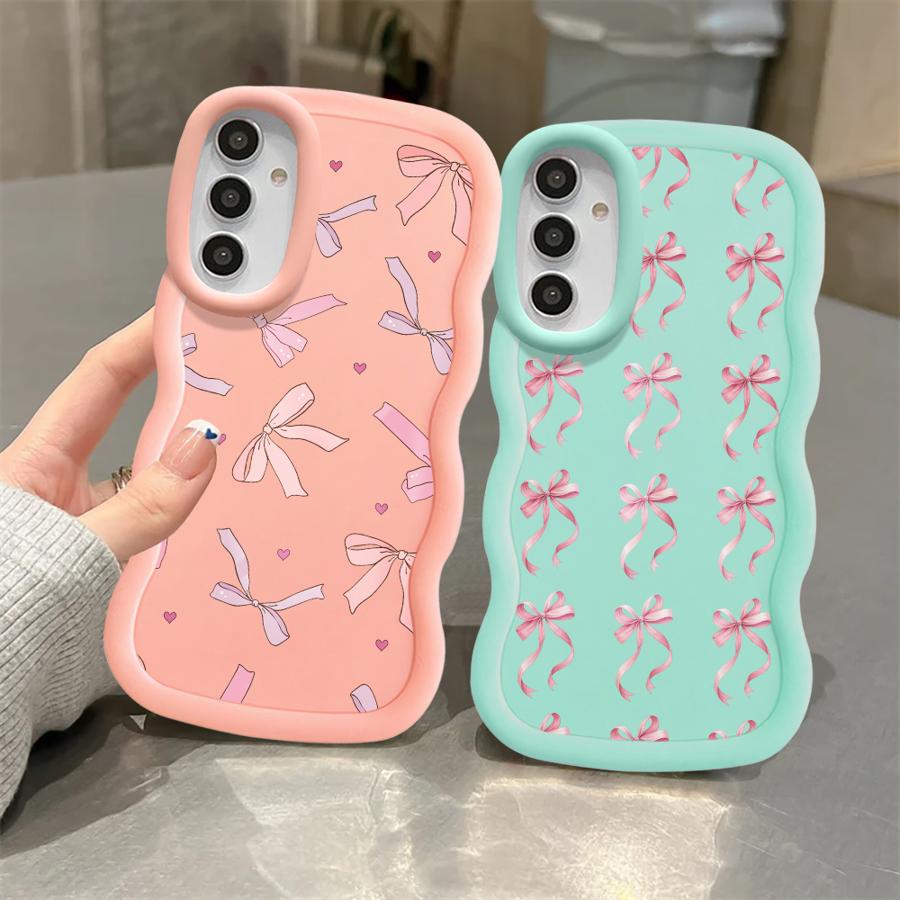 Мягкий чехол для телефона Samsung Galaxy A11 A13 A16 A21s A14 A12 A26 A34 A15 A33 A35 A36 Розовый бант