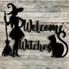 Декор для стен из металла на Хэллоуин, приветственный знак в виде метлы с кошкой-ведьмой, подвесной декор для дома с изображением ведьмы, праздничная табличка на дверь для праздника