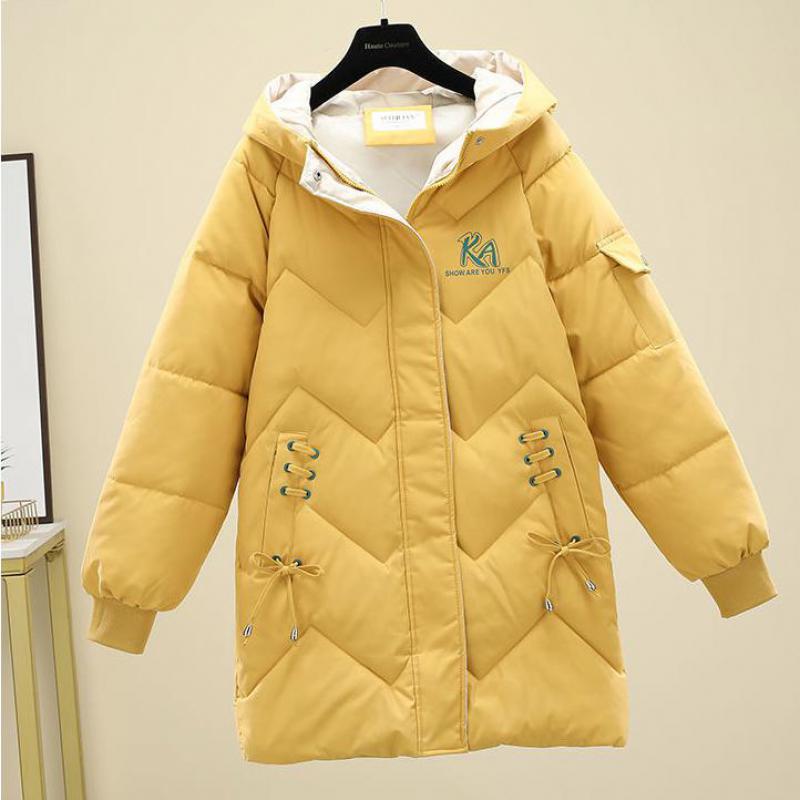 Зимние свободные утолщенные женские парки средней длины с длинным рукавом и черным пальто с капюшоном