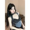 Retro Polka Dot Halter Neck Cami Top Women Summer Slim Fit Short Cropped Bustier