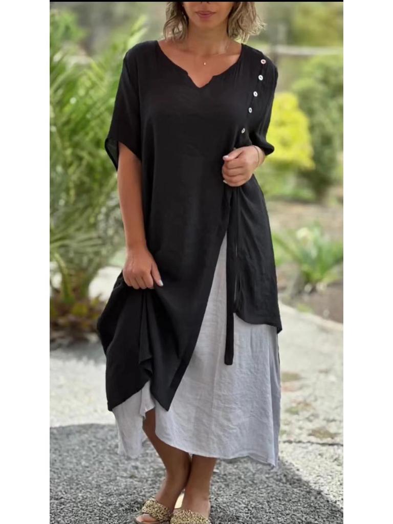 Европейское и американское женское асимметричное платье с V-образным вырезом и короткими рукавами - Летняя мода