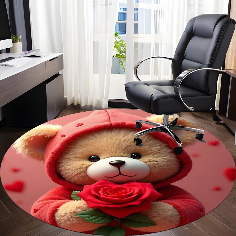 1PC Teddy Rose Office Round Area Rug, Mat Suitable ForOffice, Under Office Chairs Bedroom Living Room Home Decor, Room Deco