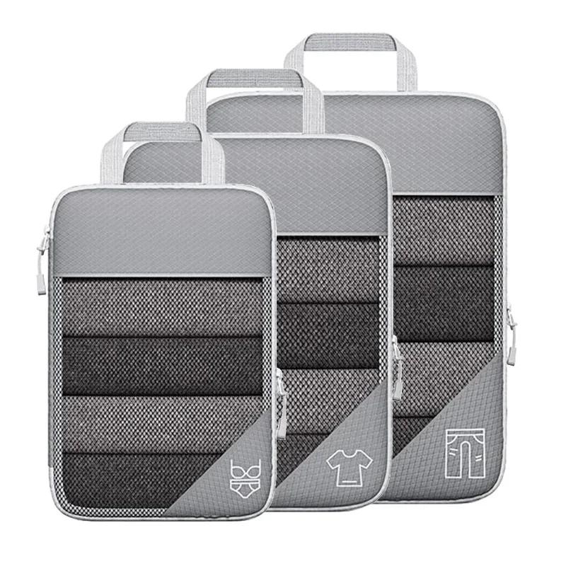 3/6PCS Compressed Packing Cubes Travel Storage Organizer Set with Shoe Bag Mesh Visual Luggage Portable Lightweight Suitcase Bag