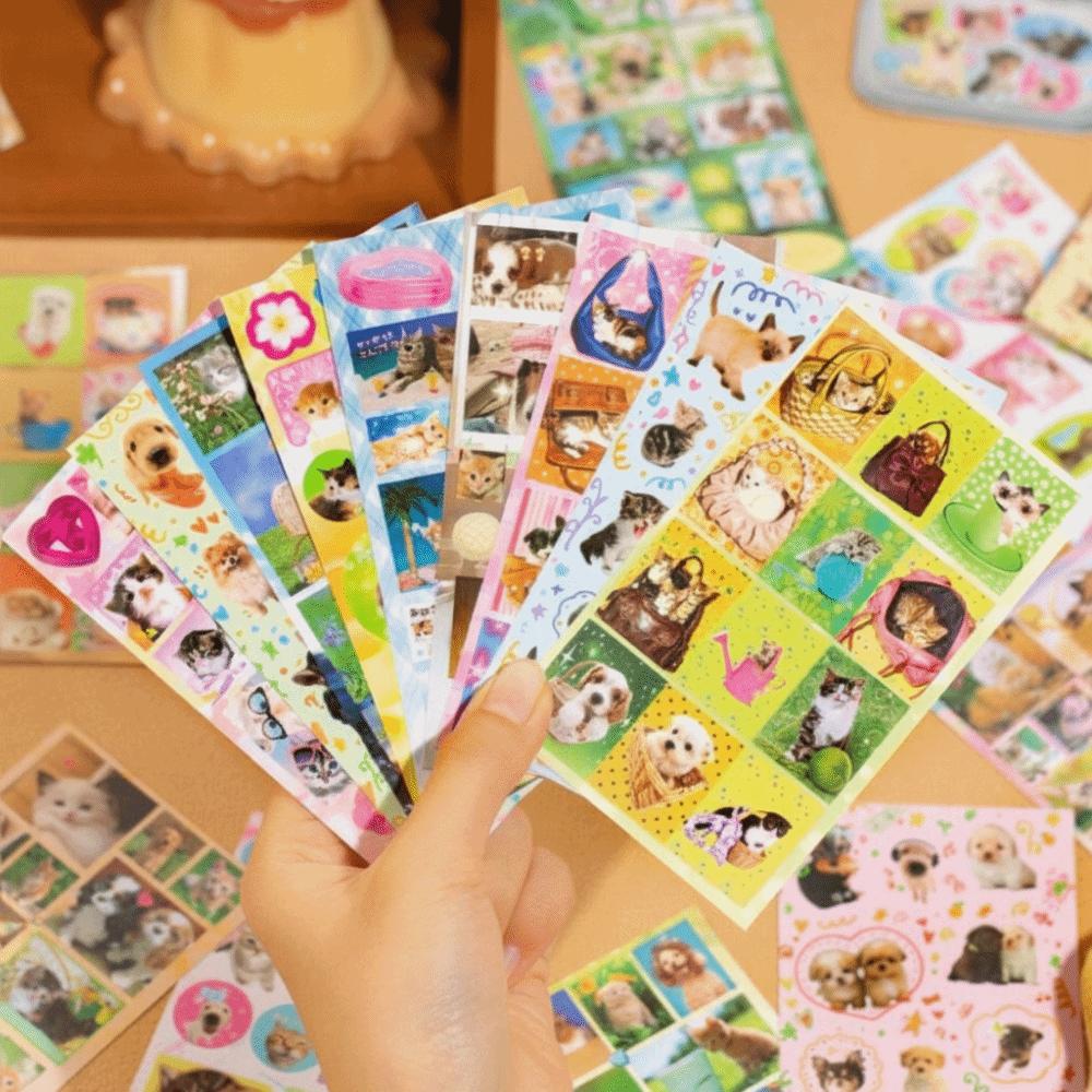 Matte Film Sticker Sheets Cat And Dog Patterns Decorative Stickers Cartoon Stickers Journaling