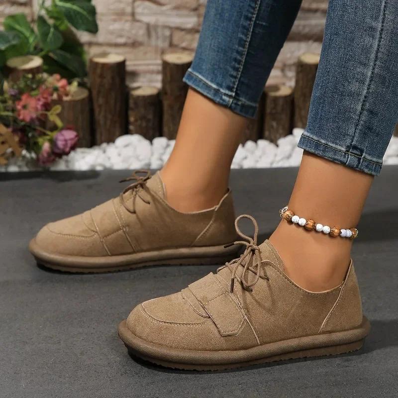 Fashion 2024 Hot Sale Ladies Shoes Lace-up Women's Flats Fashion Round Toe Flat Shoes High Quality Solid Light Flat Low Heels Zapatos