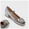 Fashion Women Sliver Square Toe Mary Jane Shoes Fashion Rhinestone Ladies Spring Elegant High Heel Shoes Street Style Women Pumps Shoes