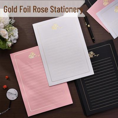 Элегантный набор бланков с золотой розой: Романтическая бумага с горячим тиснением для отправки любовных писем или поздравлений с днем рождения