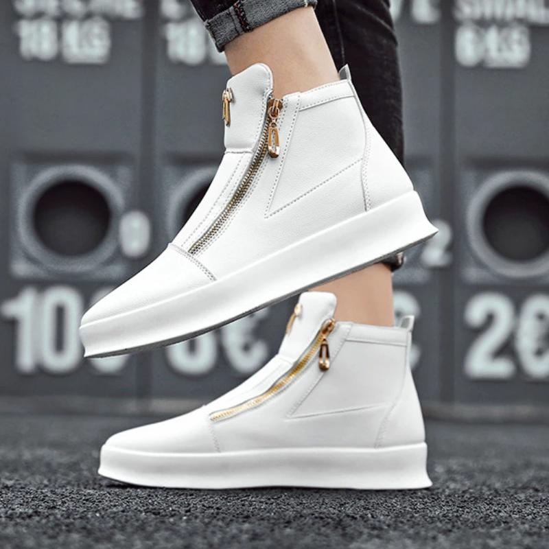 High Top Casual Shoes Platform Men's Sneakers Fashion Zipper Ankle Boots Leather Outdoor Shoe Non Slip Comfortable Shoes for Men
