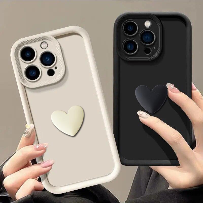 3D Lovely Heart силиконовый чехол для iPhone 16 Pro 15 14 Pro Max 13 12 Mini 11 X XR Xs Max 7 8 Plus SE2 SE3 милый чехол мягкий TPU задняя крышка телефона