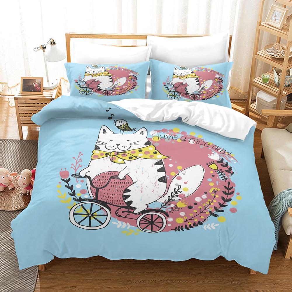 Cartoon Cat King Full Queen Duvet Cover Lovely Pet Kitty Bedding Set Animal Quilt Cover 2/3pcs Purple Polyester Comforter Cover