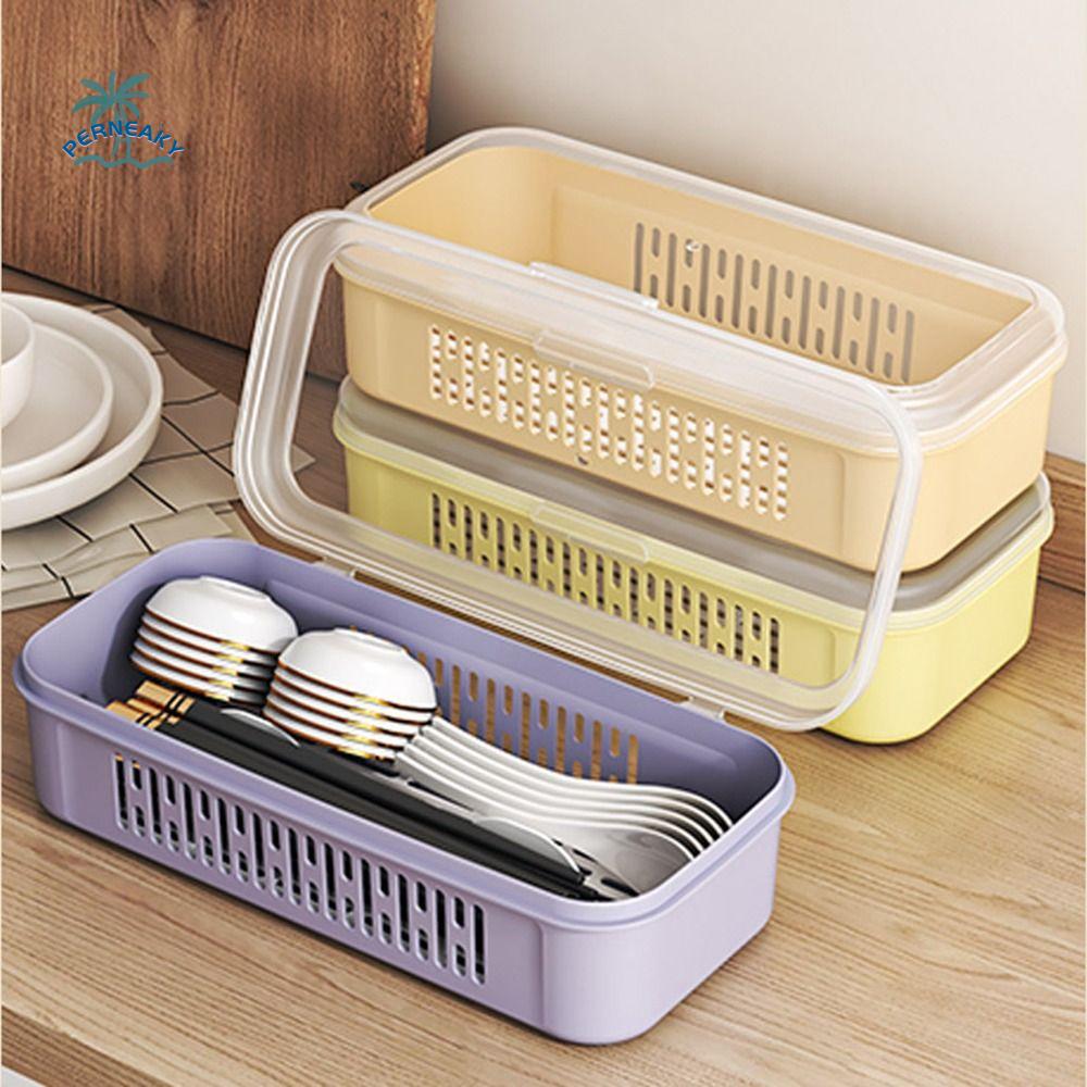 Dustproof Chopstick Drying Box Single Layer with Transparent Lid Chopstick Draining Cage Food Grade Ventilated