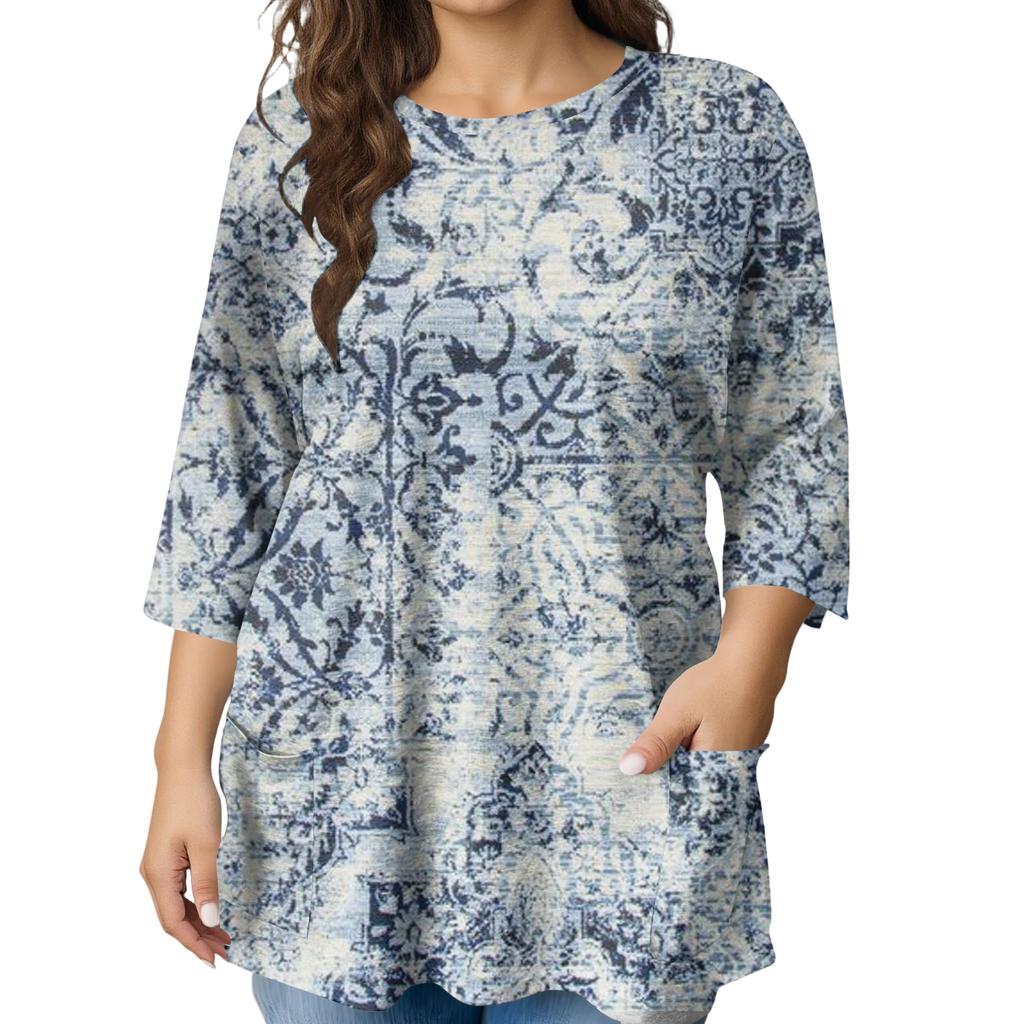 Женская модная блузка большого размера с принтом и коротким рукавом для элегантных поездок на работу и повседневной носки
