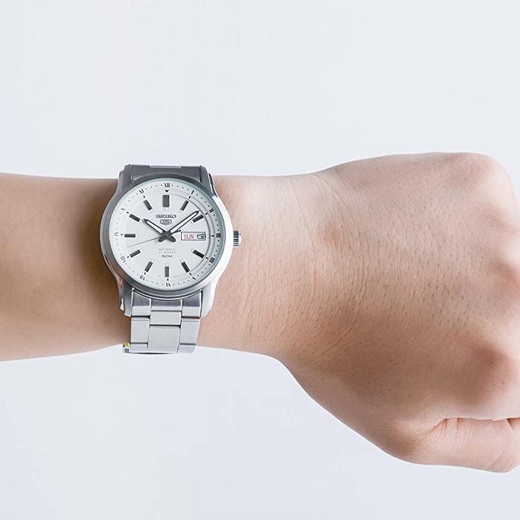 Seiko 5 Серия Классические Автоматические Механические Часы Мужские Часы Белая Нержавеющая Сталь SNKP09K1