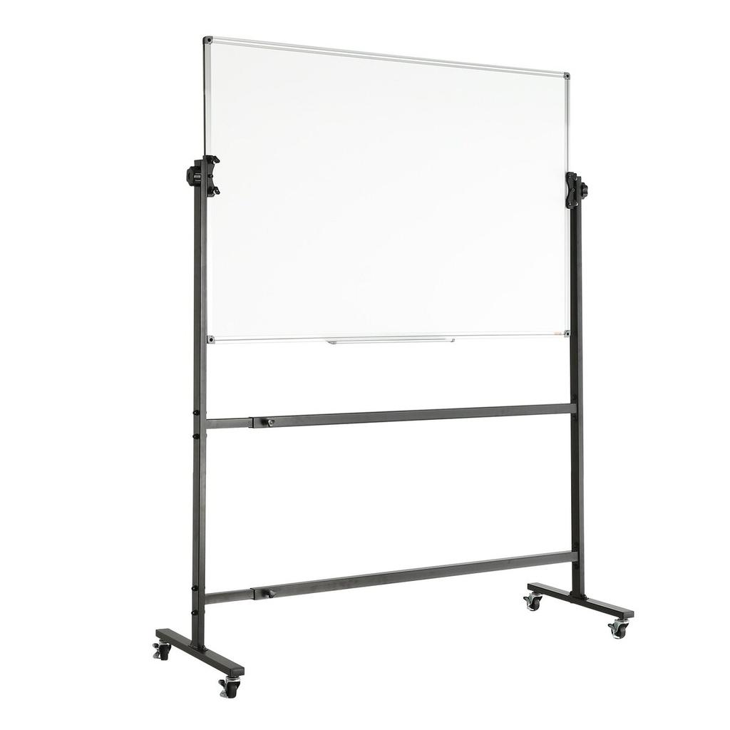 Rolling Whiteboard, 48x32 inch Double-Sided Magnetic Mobile Whiteboard, 360° Reversible Adjustable Height Dry Erase Board with Wheels & Movable Tray